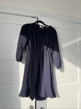 Women's Navy Long Sleeve V-Neck Dress